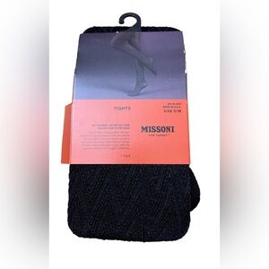 Missoni Women's Openwork Tights Shiny Ebony Black Zig Zag  S/M Brand New